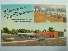 Leonard's Pit Barbecue Bellevue Blvd Memphis TN Linen Divided Postcard Unposted