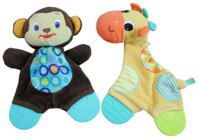 Bright Starts Monkey Giraffe Plush Teether Crinkle Toys Baby Infant Safari Set