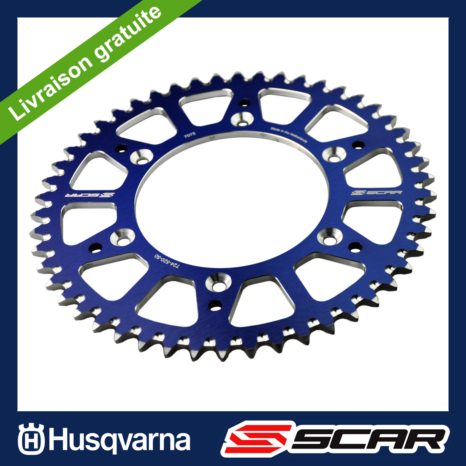 Couronne alu anti boue SCAR 51 dents Husqvarna TC FC TE FE 125 à 501