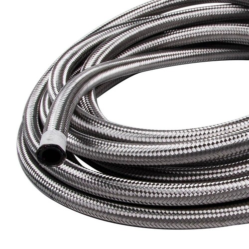 (15 Feet) -6 AN Braided Stainless Steel Hose Fuel Line Oil Race Gas ...