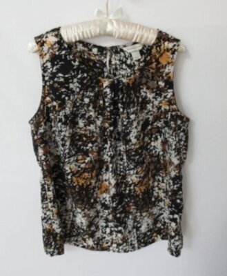 Christopher & Banks black brown scoop neck sleeveless tank blouse *Sz L*