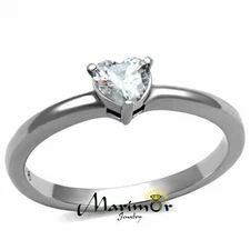 Women's .44 Ct Heart Solitaire Zirconia, Stainless Steel Engagement Ring Sz 5-10