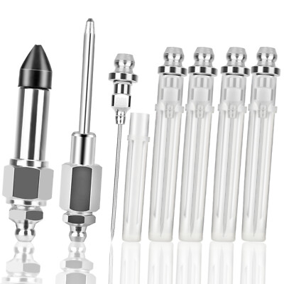5pcs Grease Needle Nozzles 1pc Grease Needle Dispenser 1pc Rubber Nipple Adapter