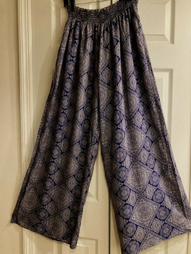 GEE GEE Blue Geometric Wide Leg Palazzo 