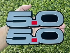 5.0 Emblem Badges Set of (2) Racing Aggressive Gray On Black Fender Badges New