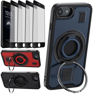 For iPhone SE 2 3 2022 2020 Case Ring Heavy Duty Cover / Glass Screen Protector