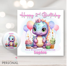 Personalised Dragon Birthday Card Daughter Niece Girls Dinosaur 1st 2nd 3rd 4th