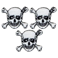 3-Pack Skull & Crossbones Applique Patch - Skeleton Mini Embroidered Badge 7/8"