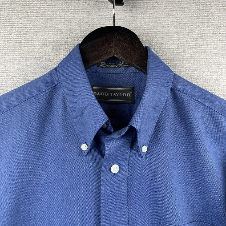 Camisa de vestir con botones DAVID TAYLOR para hombre 15,5 x 34/35 azul corp oficina iglesia Foto 3 de 4