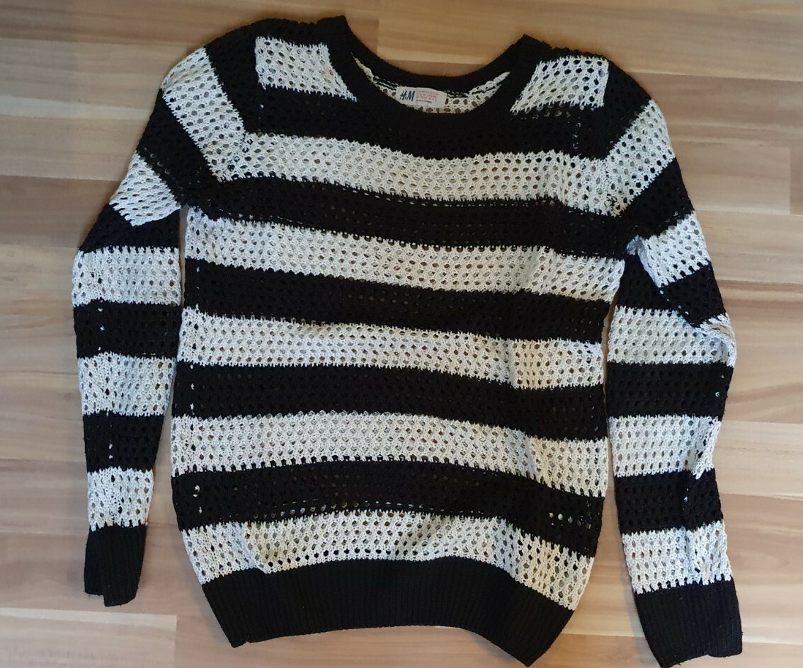 Crew Neck Damen Pullover Schwarz WeiÃƒÂŸ Gestreift Jacquard