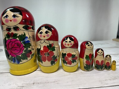 Juego De 7 Muñecas Matryoshka De Madera Pintadas A Mano - Decoración Tradicional Rusa, Tamaño Aprox. 20 Cm