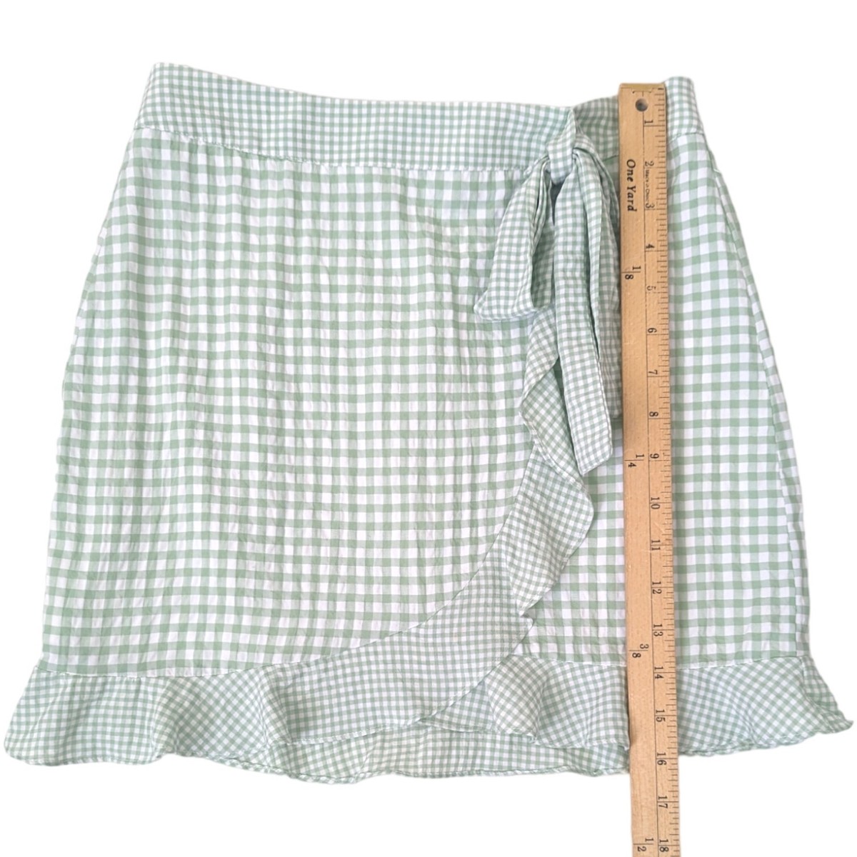Altar'd State Gingham Wrap Mini Skirt Womens Small Sage