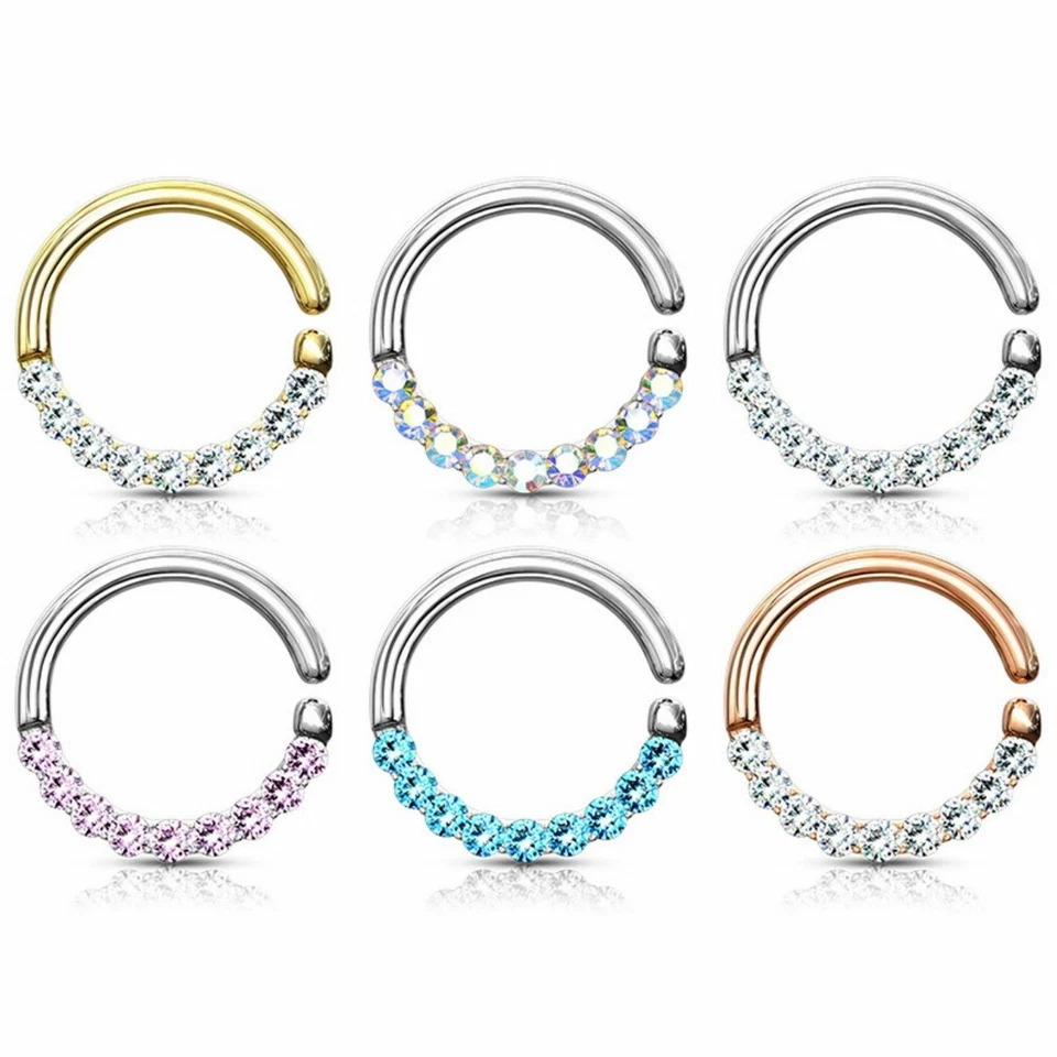 Conjunto de medio círculo línea circonita cúbica anillo aro flexible oreja cartílago daith perforación tabique Foto 4 de 4