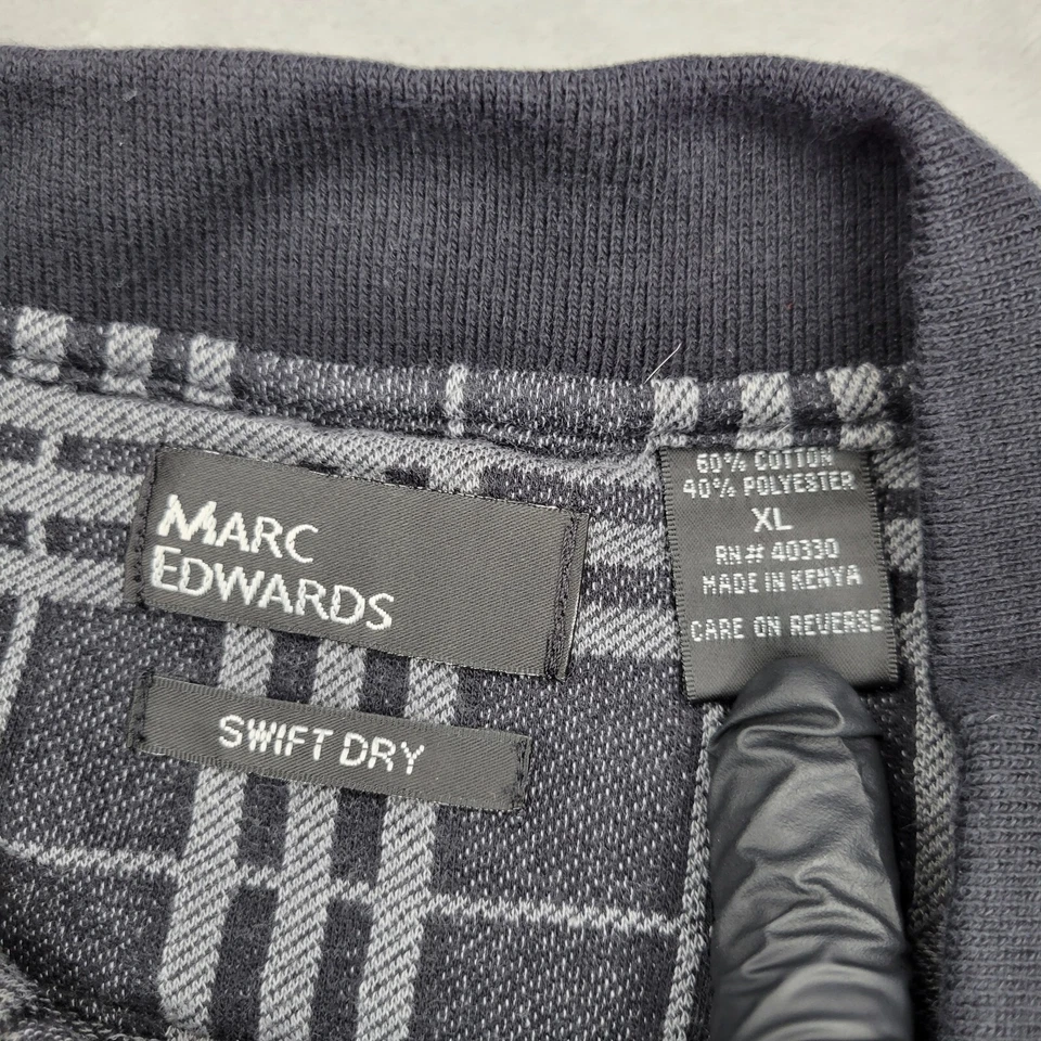 Marc Edwards Shirt Mens XL Golf Polo Grey Plaid Vintage Collar Adult Extra Large - Image 3 of 4
