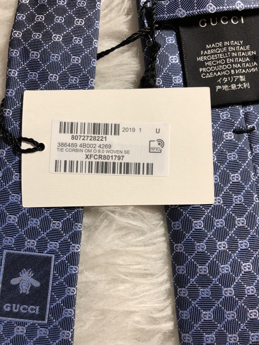 NWT GUCCI MEN'S SILK GG GUCCISSIMA NECK TIE 386489 In Blue + Gift