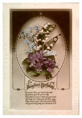 Antike RPPC Echtfoto Postkarte Karte Für Meine Töchter Geburtstag Blumen