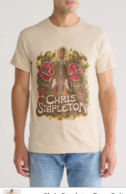 CHRIS STAPLETON Sand Tan Rose Guitar 100% Cotton T-Shirt NEW Small