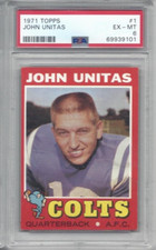 1971 Topps football card #1 John Unitas Baltimore Colts graded PSA 6 HoFer
