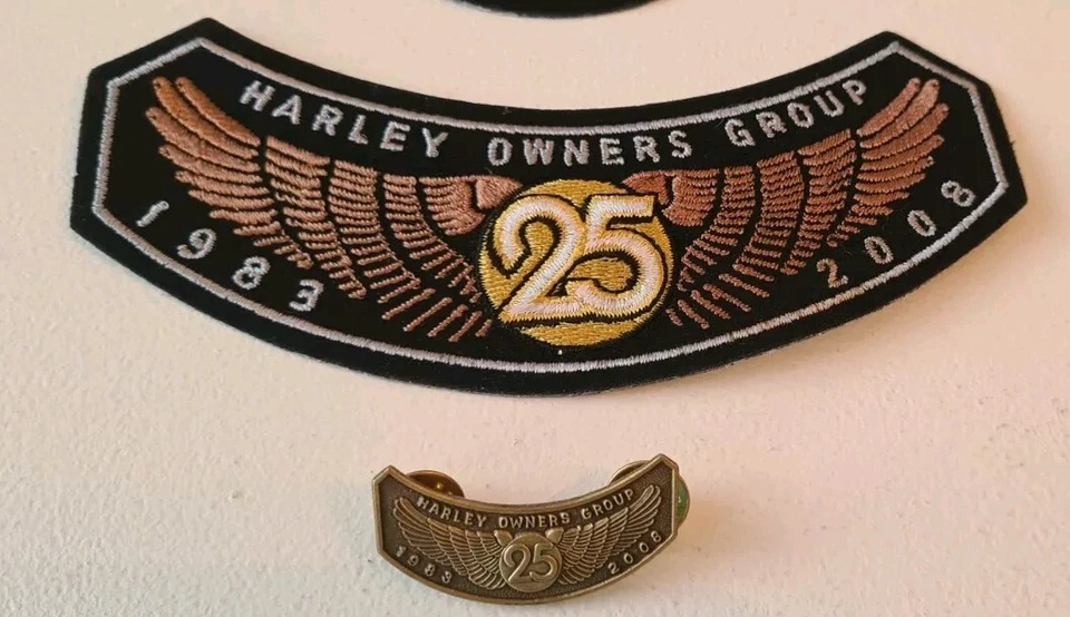Harley Davidson Owners Group Motor Cycles Patches and PIN HOG 1984 2008 25 years - Image 3 of 4