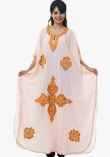 Womens Long Caftan Poly Cotton Light Peach Boho Dress Summers Travel Dress L-56"