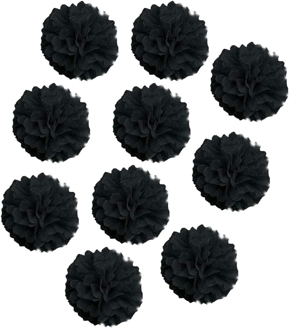 10pcs Paper Pom Poms Black Tissue Paper Flower Hanging Decorations