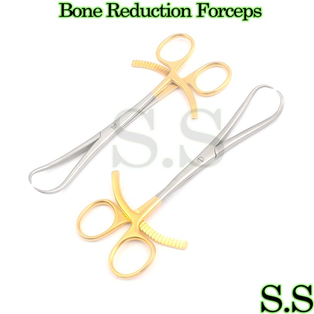 2 Bone Reduction Forceps 8" Curved Gold Plated Orthopedic Surgical