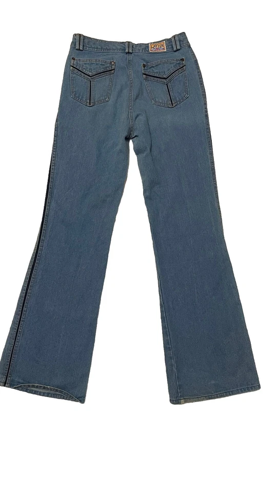 Pantalones de mezclilla vintage L'Avion para mujer discoteca anchos acampanados retro 32x33 lavado medio Foto 2 de 4