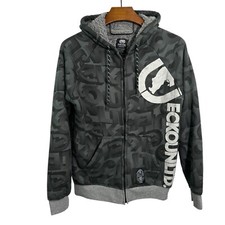 ECKO UNLTD Gray Black Camo Full Zip Fleece Hoodie Jacket Zip Up MEDIUM