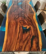 Rectangle Acacia Wood Epoxy Resin Counter Top Table, Handmade Epoxy Resin Tables
