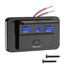 12V Dual USB QC3.0  PD Port Car Fast Charger Socket Power Outlet On-Off Switch