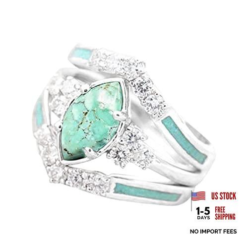Juego de 3 anillos apilables turquesa natural Fuqimanman2020 piedras preciosas de cristal 11