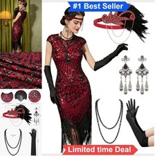 1920s Flapper Dress Costume for Women Sequin Fringe Gatsby Party Outfit with