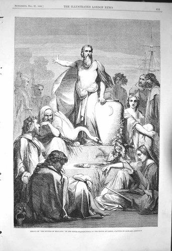 Original Old Antique Print 1856 Fresco Rivers England Upper Waiting Hall Lords