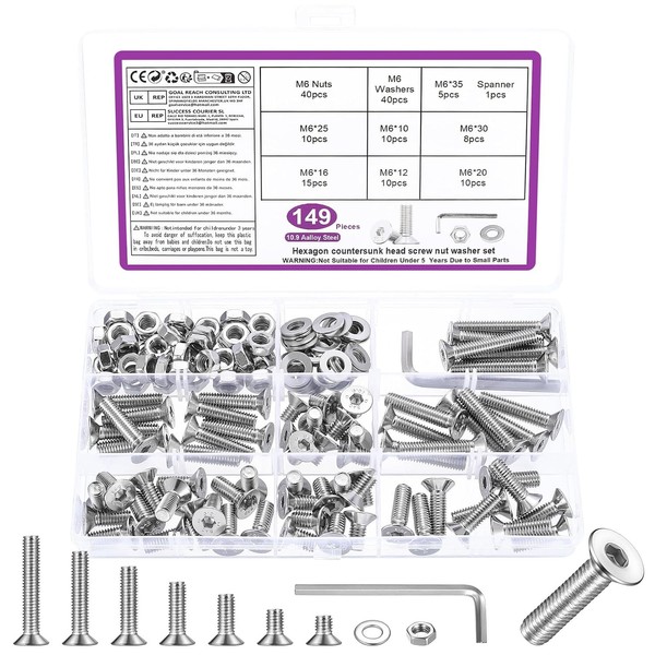 M6 Schrauben Set 149 Stk Senkkopfschrauben Mit Muttern FüR Befestigungen 0,45 Kg-image