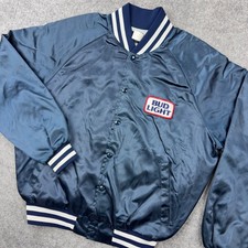 VTG Bud Light Jacket Mens XL Blue Anheuser-Busch Lined Satin Bomber 80s USA