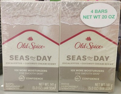 Old Spice Seas The Day Bar Soap 4 Pack Eucalyptus Coconut 5 oz Each