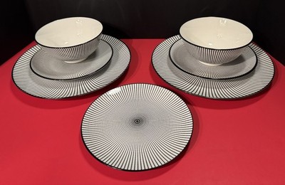Royal Norfolk ~ Black/White Swirl 2-Salad, 2-Dinner Plates & 2-Bowls ~ Set of 6