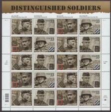 Scott 3393-96 US Souvenir Sheet Of 20 Distinguished Soldiers MNH less than Face