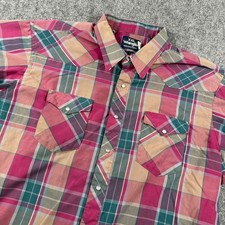 Wrangler Western Shirt Mens XXL Pink Plaid Pearl Snap Short Sleeve Cowboy Top