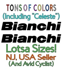 TWO Bianchi Bicycles Vinyl Decals Many Sizes/Colors Including Beautiful Celeste!