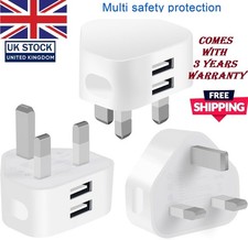 UK 3 Pin Dual USB Plug Adapter Mains Wall Charger 1/2/3-Port For Phones Tablet