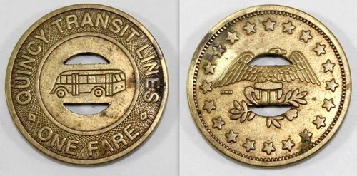 Rare Eagle Variety Quincy Transit Line One Fare Trade Token ~ Quincy, IL