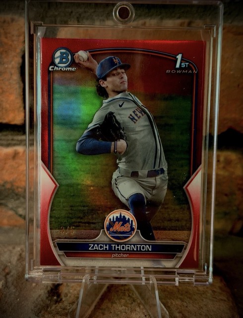 🔥 2023 Bowman Draft Chrome BDC-187 Zach Thornton True Red Refractor /5 Mets RC
