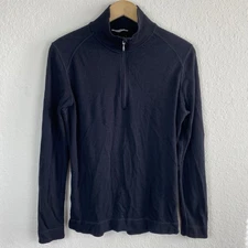 Smartwool Womens L 1/4 Zip Base Layer Merino Wool Black Ski Hiking Top