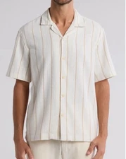 Denim & Flower Stripe Button Up Renewed Comfort Size Large