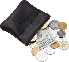 Leather Squeeze Coin Purse Pouch Change Holder For Men  Women - Balck NEW 