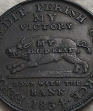 1834 Running Boar / Jackson Perish Commerce Hard Times Token. Satirical Message 