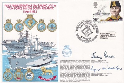 Segeln der Task Force für die südatlantischen Falklandinseln doppelt signiert beteiligt