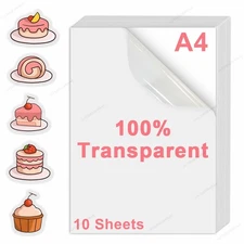10Sheets 100 Transparent Printable Vinyl Sticker Paper Self-adhesive A4 Glossy