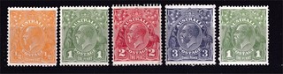 KGV X 5 MINT NG to 3d BLUE 4 X COMM OF AUST W/MARK 1 LARGE M/W/MARK (m20)
